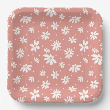 Groovy Retro Mod Hippie 60s 70s Daisy Flowers Pink Paper Plates