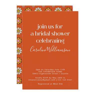 Groovy Retro Orange 70s Flowers Bridal Shower Invitations