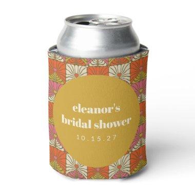 Groovy Retro Orange Botanical Bridal Shower Custom Can Cooler