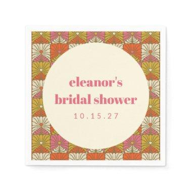 Groovy Retro Orange Botanical Bridal Shower Custom Napkins