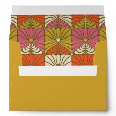 Groovy Retro Orange Botanical Bridal Shower Yellow Envelope