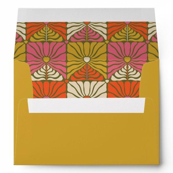 Groovy Retro Orange Botanical Bridal Shower Yellow Envelope