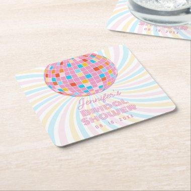 Groovy Retro Pink Disco Ball 70s 80s  Square Paper Coaster