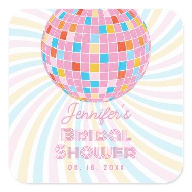 Groovy Retro Pink Disco Ball 70s 80s Bridal Shower Square Sticker