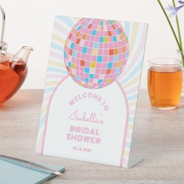 Groovy Retro Pink Disco Ball  Welcome Pedestal Sign