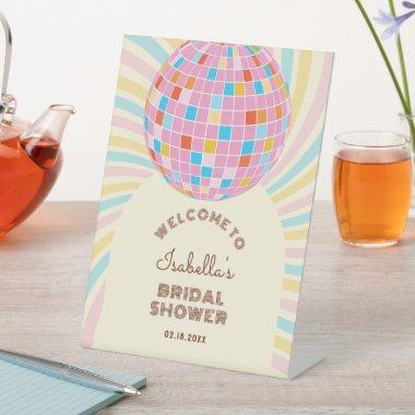Groovy Retro Pink Disco Ball  Welcome Pedestal Sign
