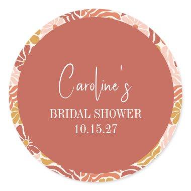 Groovy Retro Pink Rust Floral Custom  Classic Round Sticker
