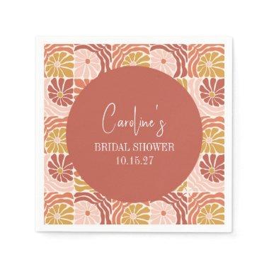 Groovy Retro Pink Rust Floral Custom Bridal Shower Napkins