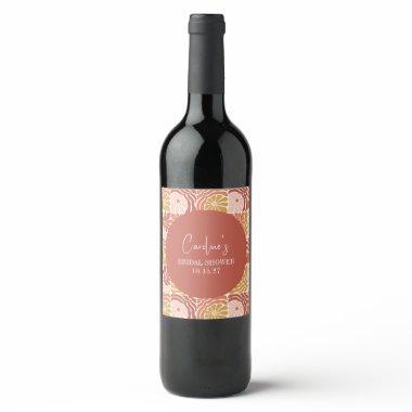 Groovy Retro Pink Rust Floral Custom Bridal Shower Wine Label