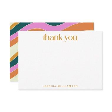 Groovy Retro Pink Yellow Wavy Custom Bridal Shower Thank You Invitations