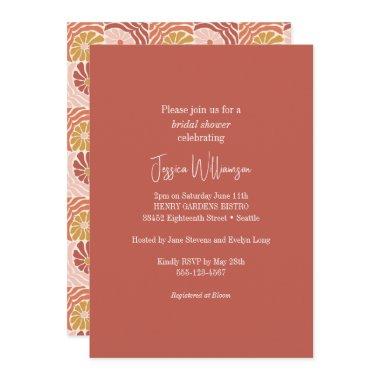 Groovy Retro Rosewood Clay Botanical Trendy Shower Invitations