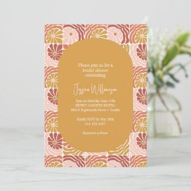 Groovy Retro Yellow Pink Red Botanical Shower Invitations