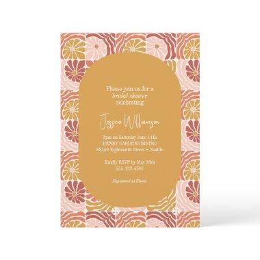 Groovy Retro Yellow Pink Red Botanical Shower