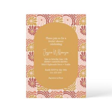 Groovy Retro Yellow Pink Red Botanical Shower Invitations