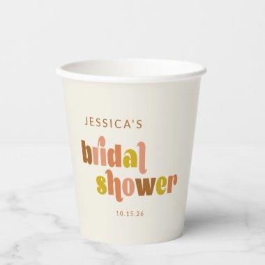 Groovy Terracotta Peach Retro Custom Bridal Shower Paper Cups