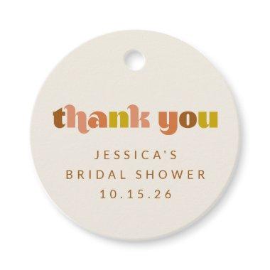 Groovy Terracotta Peach Retro Text Custom Shower Favor Tags