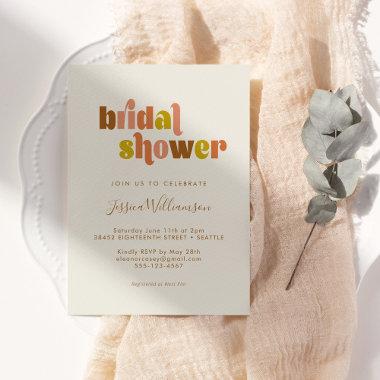 Groovy Terracotta Peach Typography Bridal Shower Invitations