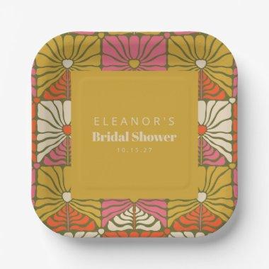 Groovy Vintage Green Floral  Custom Paper Plates