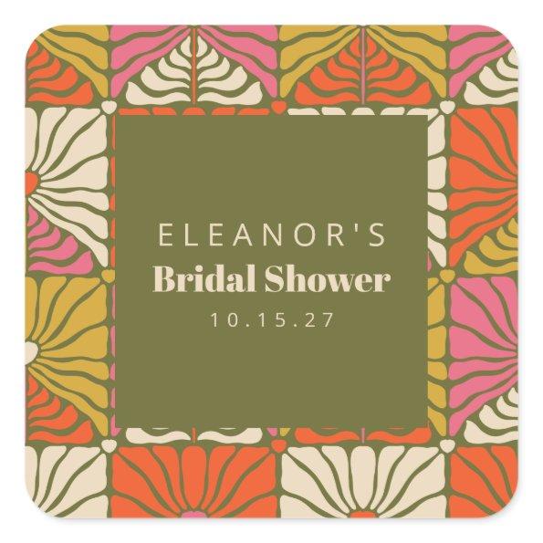 Groovy Vintage Green Floral  Custom Square Sticker