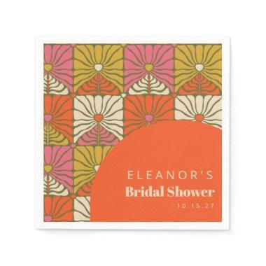 Groovy Vintage Orange Floral Bridal Shower Custom Napkins