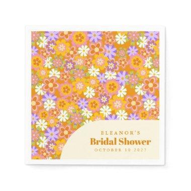 Groovy Vintage Orange Floral Bridal Shower Custom Napkins