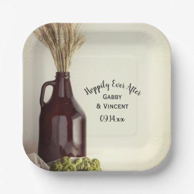 Growler Hops Wheat Hoppily Ever After Wedding Paper Plates