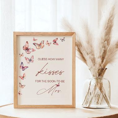 Guess How Many Kisses Bridal Shower Butterfly Game Poster