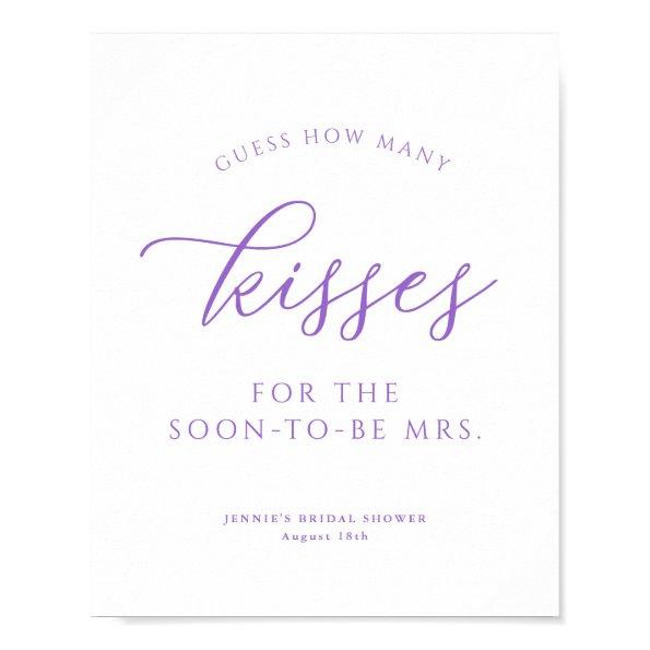 Guess How Many Kisses Bright Lilac Shower Game Poster