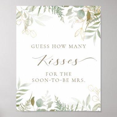 Guess How Many Kisses Greenery Bridal Shower Game Poster