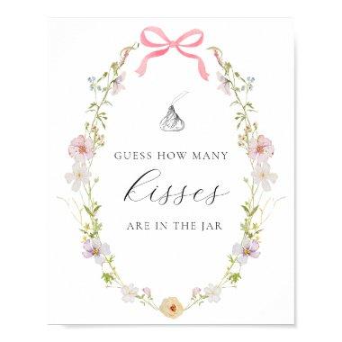 Guess How Many Kisses Shower Game Wildflower Bow Poster