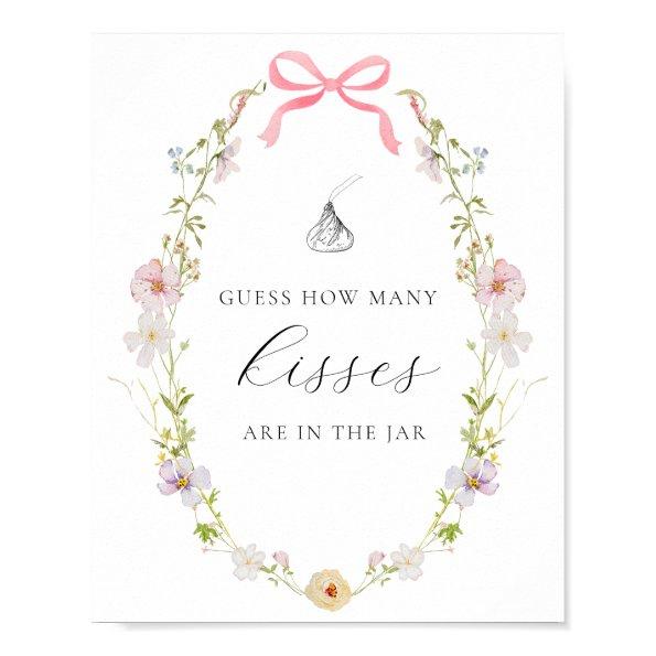 Guess How Many Kisses Shower Game Wildflower Bow Poster