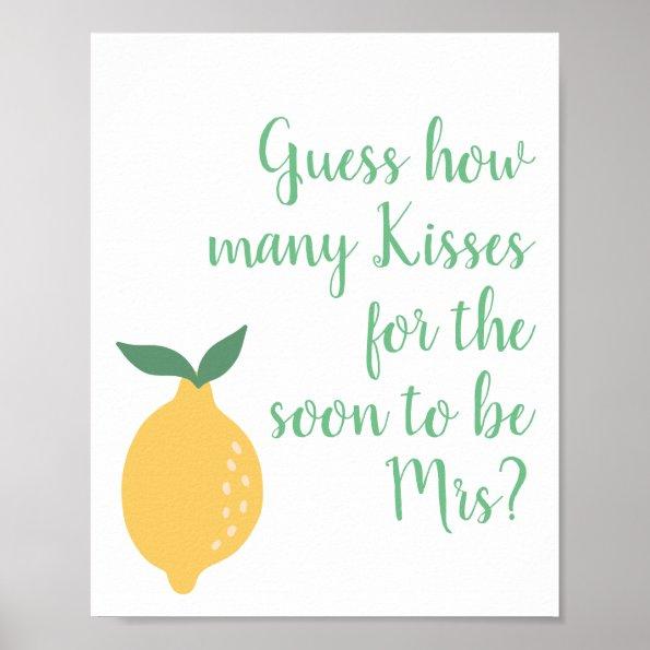 Guess How Many Kisses Yellow Lemon Bridal Shower Poster