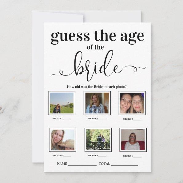 Guess the age of the Bride Bridal Shower Game Invitations