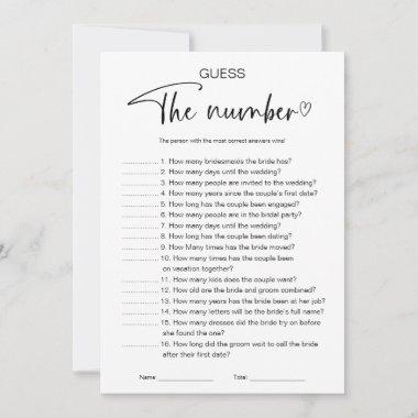 Guess The Number Bridal Shower Game Invitations