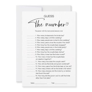 Guess The Number Bridal Shower Game Invitations