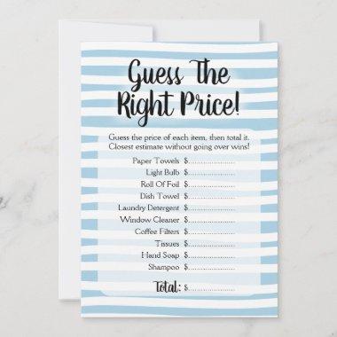 Guess The Price Bridal Shower Game Blue White Invitations