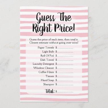 Guess The Price Bridal Shower Game Pink White Invitations