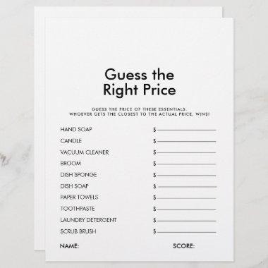 Guess the Right Price Bridal Shower Game