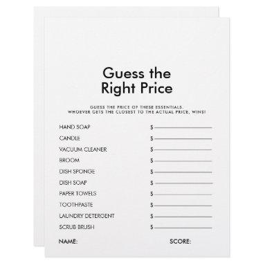 Guess the Right Price Bridal Shower Game