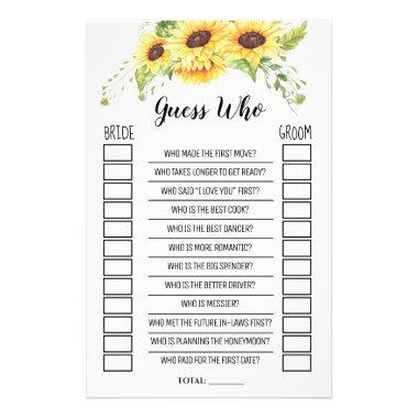 Guess Who Bridal Shower Sunflowers Game Invitations Flyer