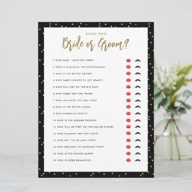 Guess Who Bride or Groom Gold Black Shower Game Invitations
