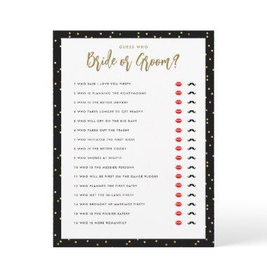 Guess Who Bride or Groom Gold Black Shower Game