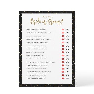 Guess Who Bride or Groom Gold Black Shower Game Invitations