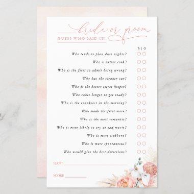 Guess Who Bride or Groom - Pampas Grass Game Invitations