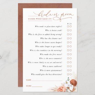 Guess Who Bride or Groom - Pampas Grass Game Invitations