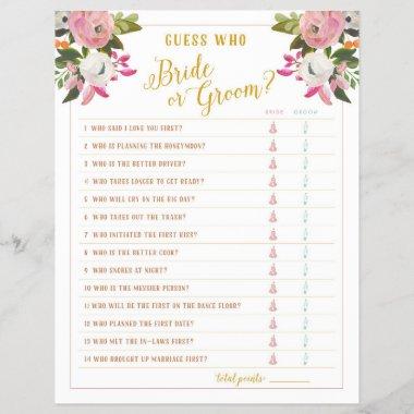 Guess Who Bride or Groom Shower Game Gold Pink