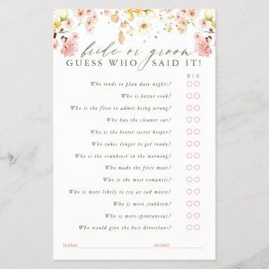 Guess Who Bride or Groom - Wildflowers Game Invitations