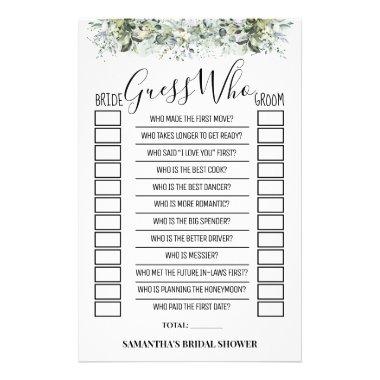Guess Who Eucalyptus Bridal Shower Game Invitations Flyer