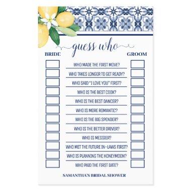 Guess Who Lemons Mediterranean Shower Game  Flyer