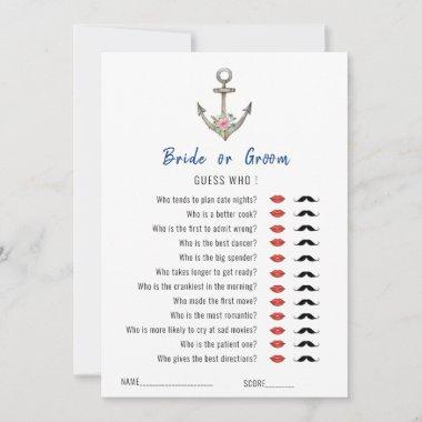 'Guess Who' Nautical Anchor Bridal Shower game Invitations